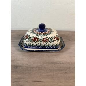 Polish Pottery American Butter Dish UNIKAT Signature Handmade in Poland EUC